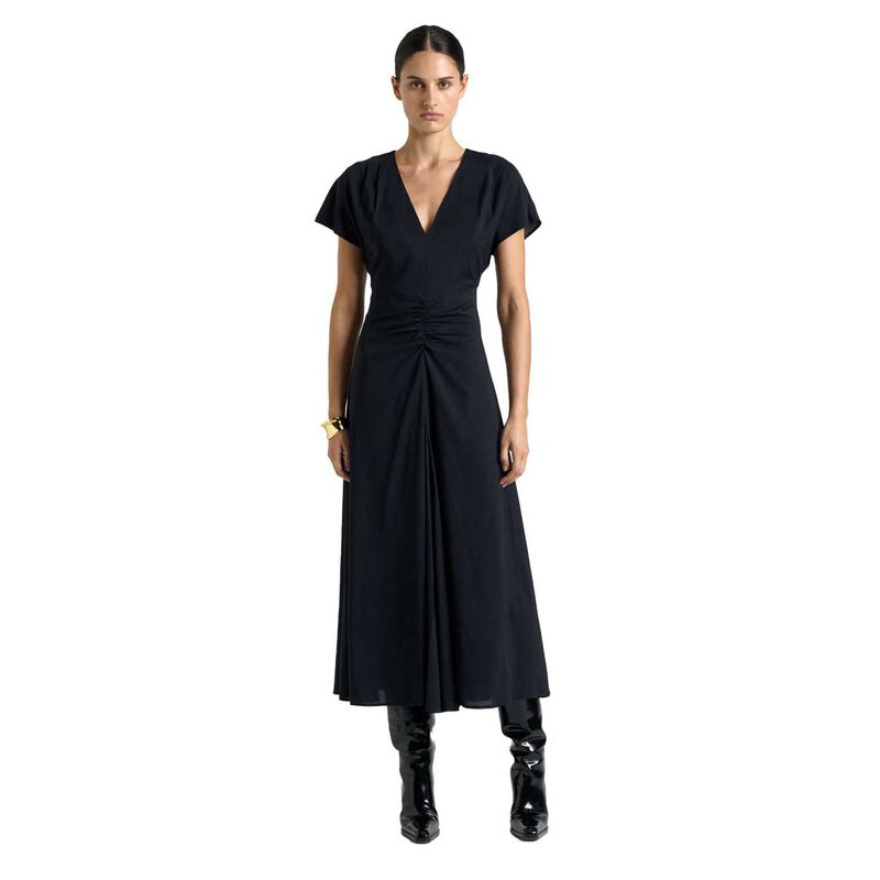 Cue Ink Stretch Viscose Gathered Front Midi Dress image number 0